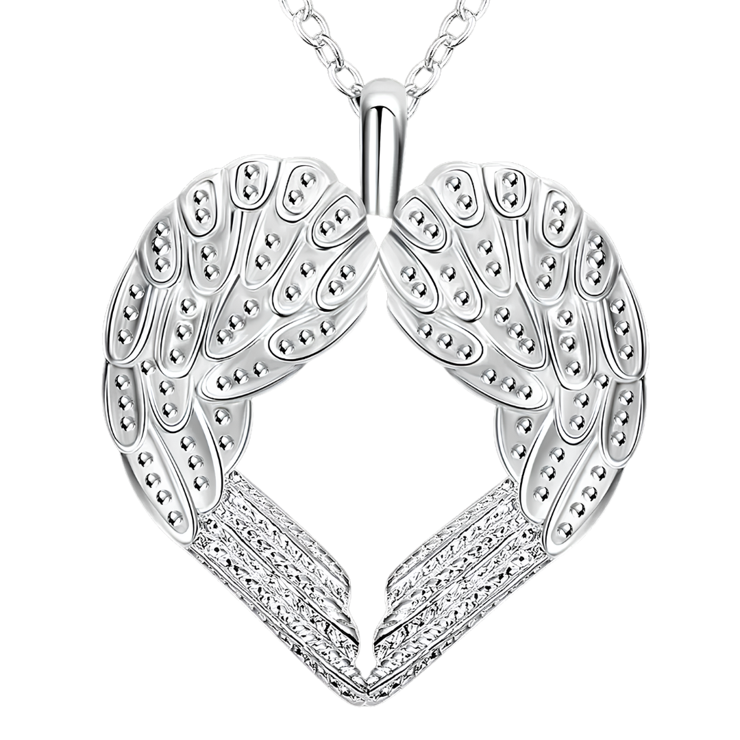 Angel Wing Heart Pendant Necklace, Silver Colour Link Chain, Love Charm 1796