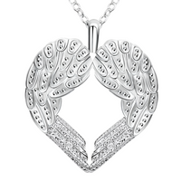 Angel Wing Heart Pendant Necklace, Silver Colour Link Chain, Love Charm 1796