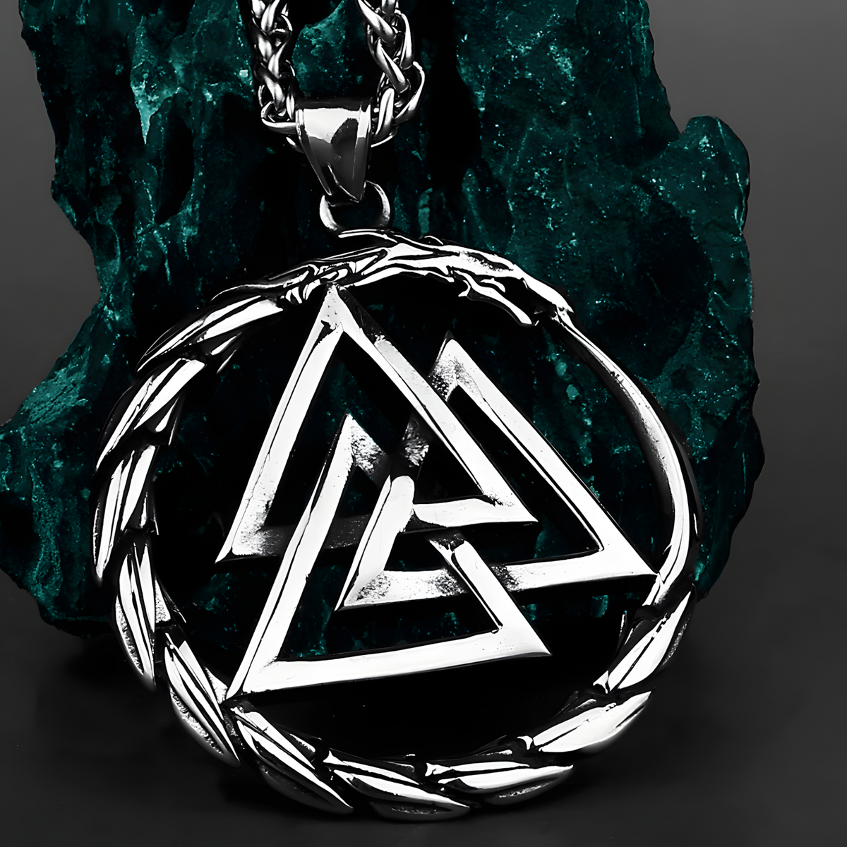 Valknut Ouroboros Pendant Necklace - Norse Viking Symbol - Silver Plated 1120