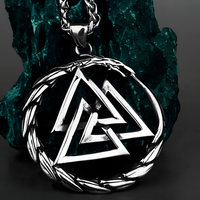 Valknut Ouroboros Pendant Necklace - Norse Viking Symbol - Silver Plated 1120