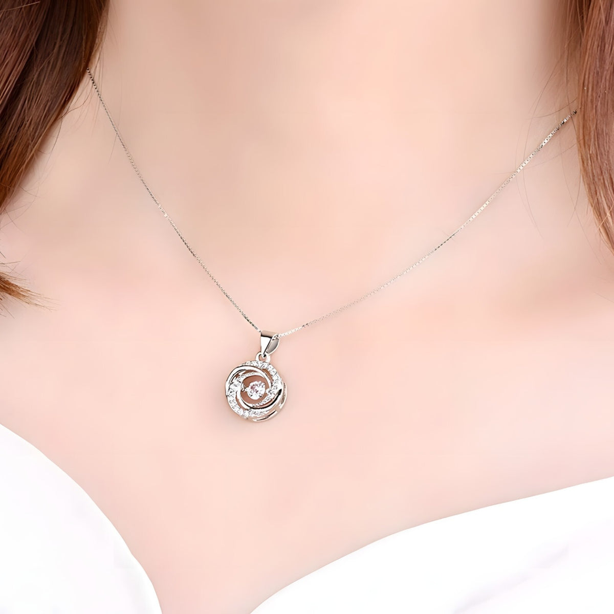 925 Sterling Silver Women Jewelry Gift Round Whirl Pendant Necklaces Fashion 263