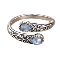 Retro Simple Flower Pattern Opening Rings Pear/Round Imitation Moonstone 506