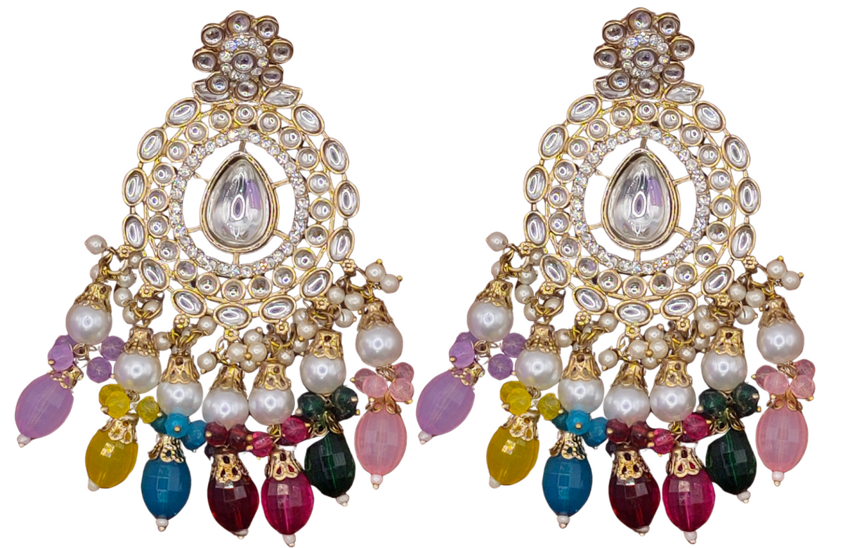 Elegant Bollywood Inspired Gold Kundan Earrings - Traditional Indian Jewelry 194