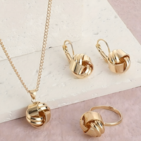 3 PCS Gold Lucky Knot Jewelry Set Women Zinc Alloy Necklace, Earrings 706