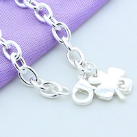 Four Leaf Clover Charm Bracelet For Women Silver Colour Link Chain Bracelet 1759