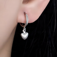 925 Silver-Plated Heart Charm Hoop Earring Minimalist Silver Hoops for Women 926