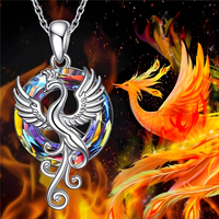 Stainless Steel Phoenix Pendant Necklace Women, Multicolor Crystal Circle 1256