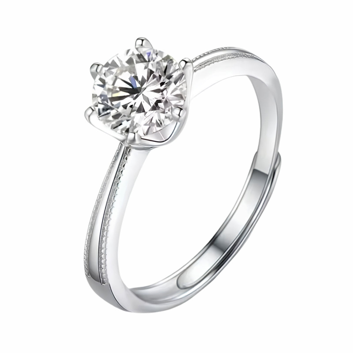 Adjustable Wedding Ring Pavé Edge Band Solitaire Statement Diamond  Look 1663