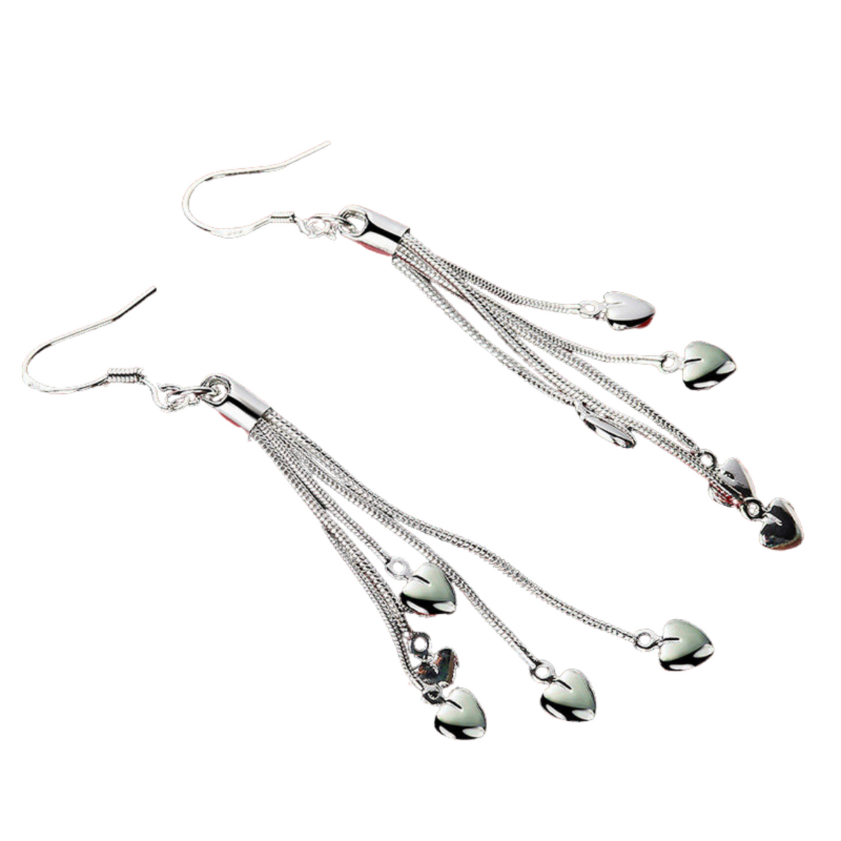 Silver-Tone Heart Tassel Drop Earring for Women Zinc Alloy Long Chain Dangle 991