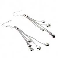 Silver-Tone Heart Tassel Drop Earring for Women Zinc Alloy Long Chain Dangle 991