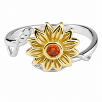 Sunflower Spinner Ring Adjustable Open Ring Two Tone Statement Fashion Ring 1591