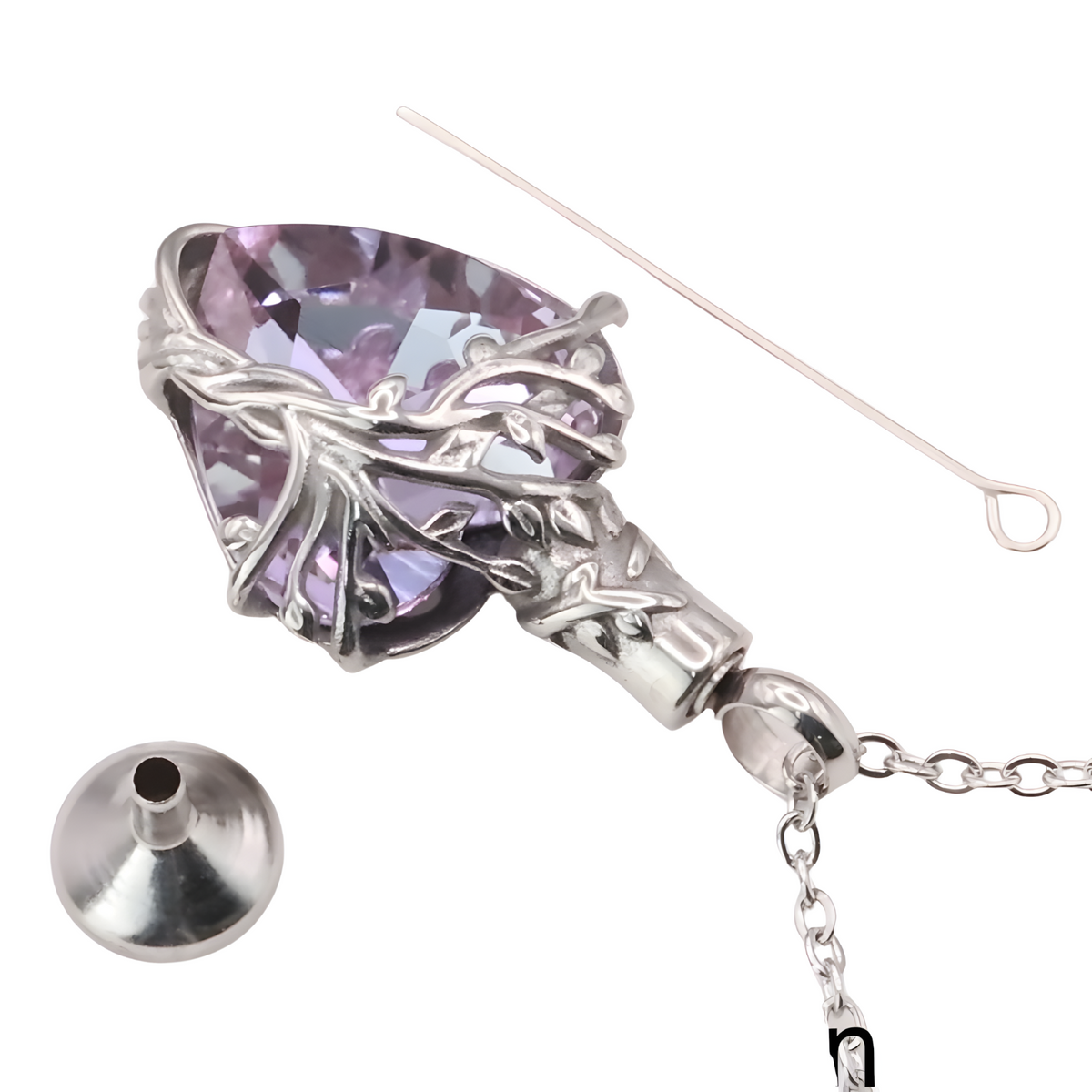 Heart Tree of Life Urn Necklace Crystal Funnel Filler 316L Stainless Steel B216