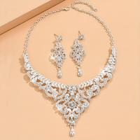Silver Rhinestone Necklace and Earrings Set for Women – Elegant 45cm Palace 788