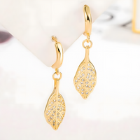 Gold Leaf Drop Hoop Earrings for Women, 925 Sterling Silver Zircon Dangle 301