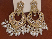 Elegant Bollywood Inspired Gold Kundan Earrings - Traditional Indian Jewelry 195