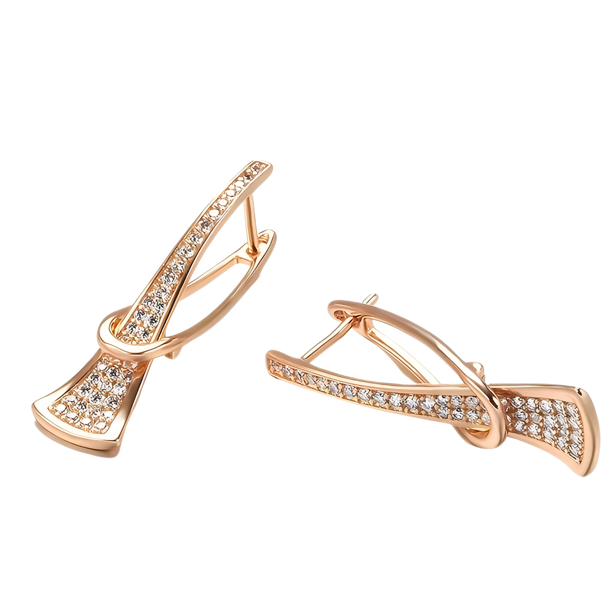 Rose Gold Zircon Loop Earrings for Women – Sparkling Inlaid Crystal Dangle 678