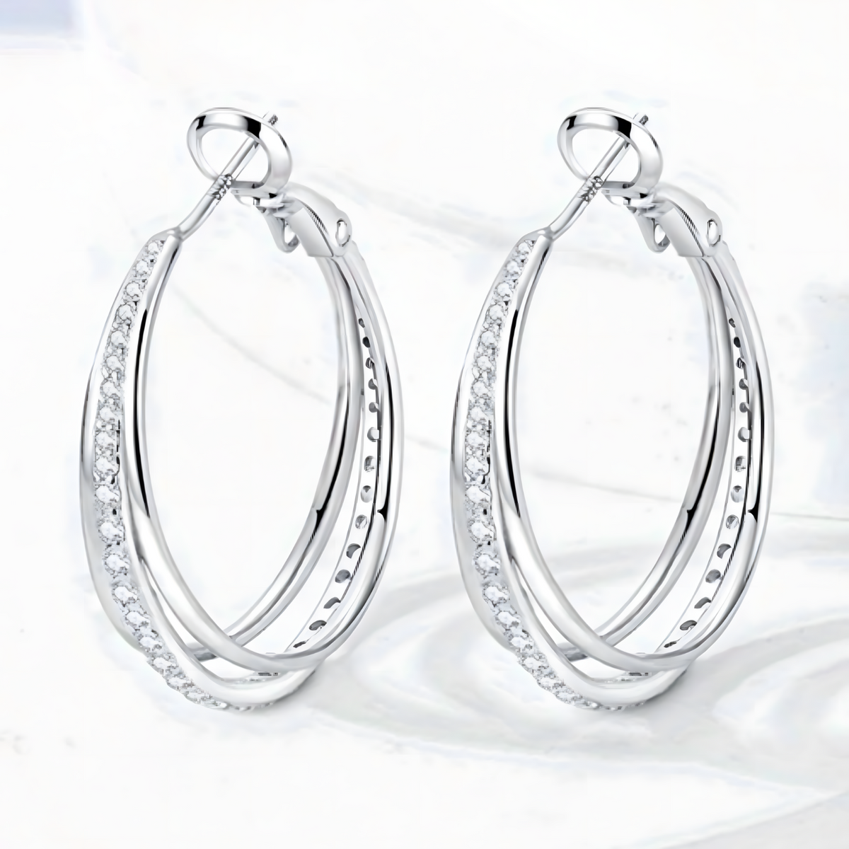 Luxurious Interlocking Zircon Hoop Earrings Hypoallergenic Sterling Silver 620