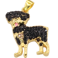 Rottweiler Dog Pendant Necklace Women Gold Tone Look Black Crystal Animal B247