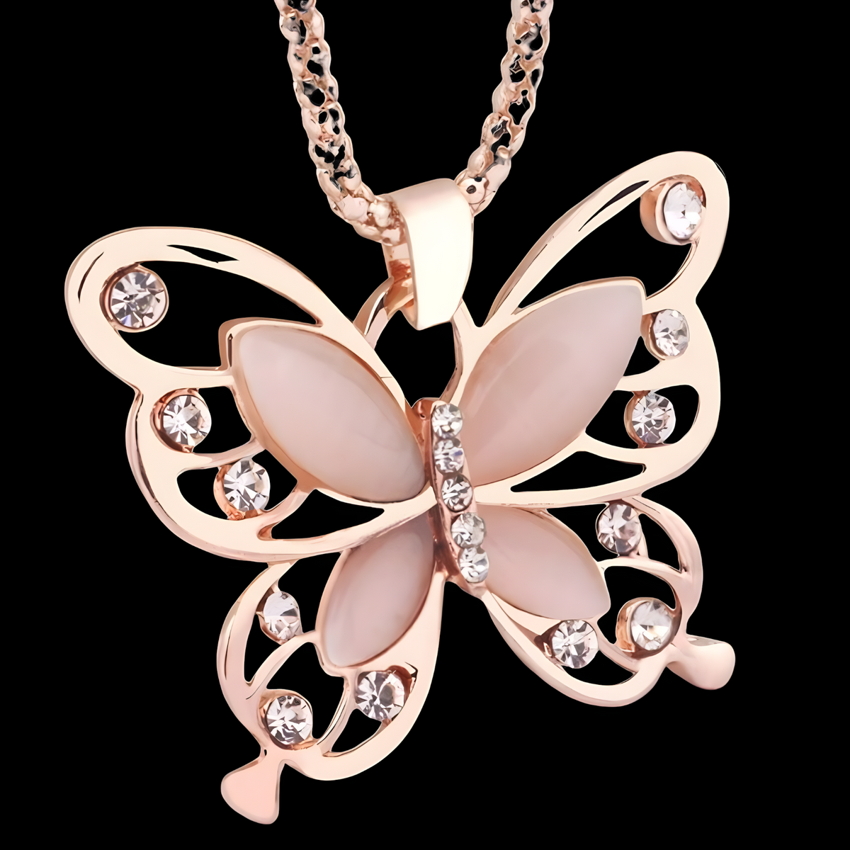 Butterfly Pendant Necklace for Women – Rose Gold Zinc Alloy Butterfly Charm 1186