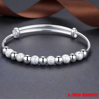 925 Silver-Colour Beaded Bangle Bracelet Women –Adjustable Round Ball Design 683