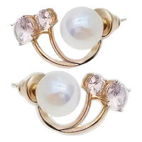 925 Silver Needle Faux Pearl & Two Zircon Earrings Elegant Silver Plated 21 UK