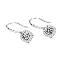 925 Sterling Silver Cubic Zirconia Halo Drop Earrings Square CZ Dangle 349