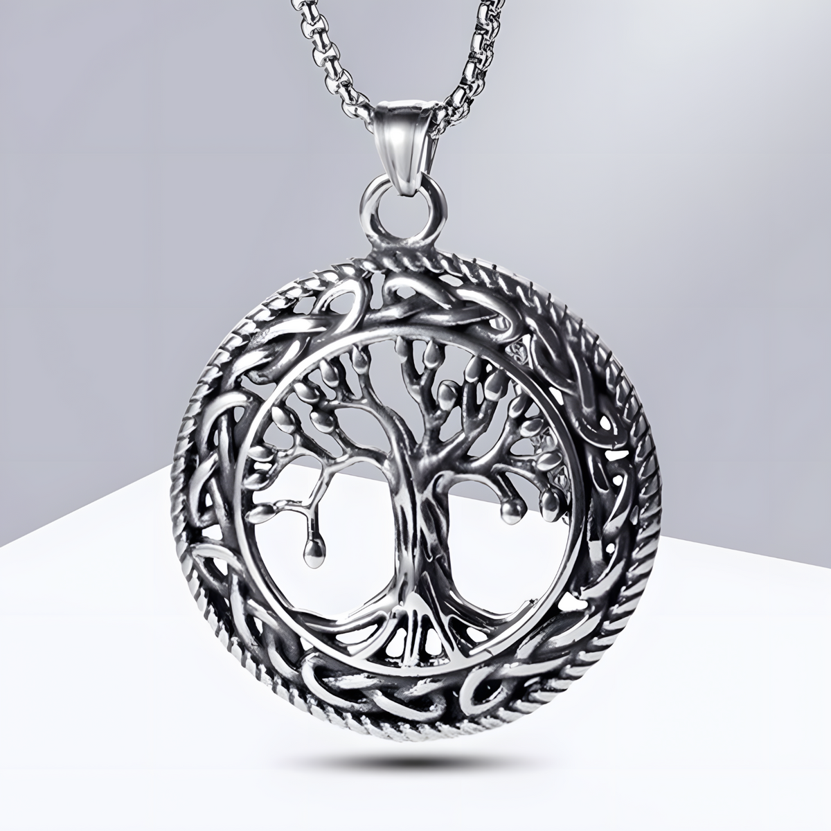 B0062 Vnox Viking Knot Almut Necklaces for Men, Metal Life Tree Pendant B62