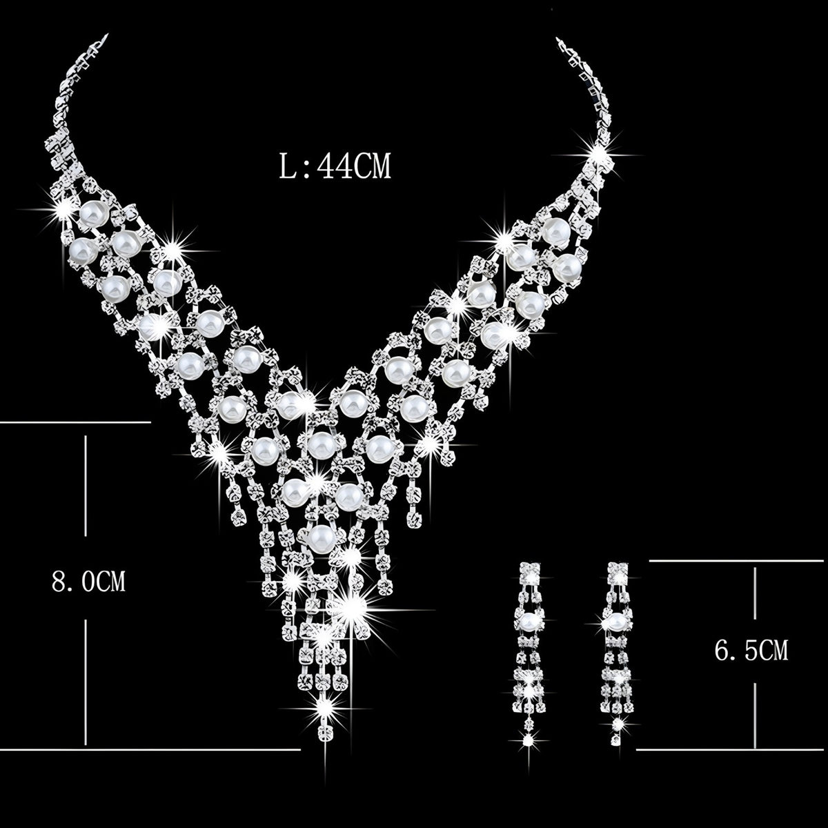 Bridal Jewelry Set-Pearl and Crystal Necklace & Dangle Earrings, Wedding 395