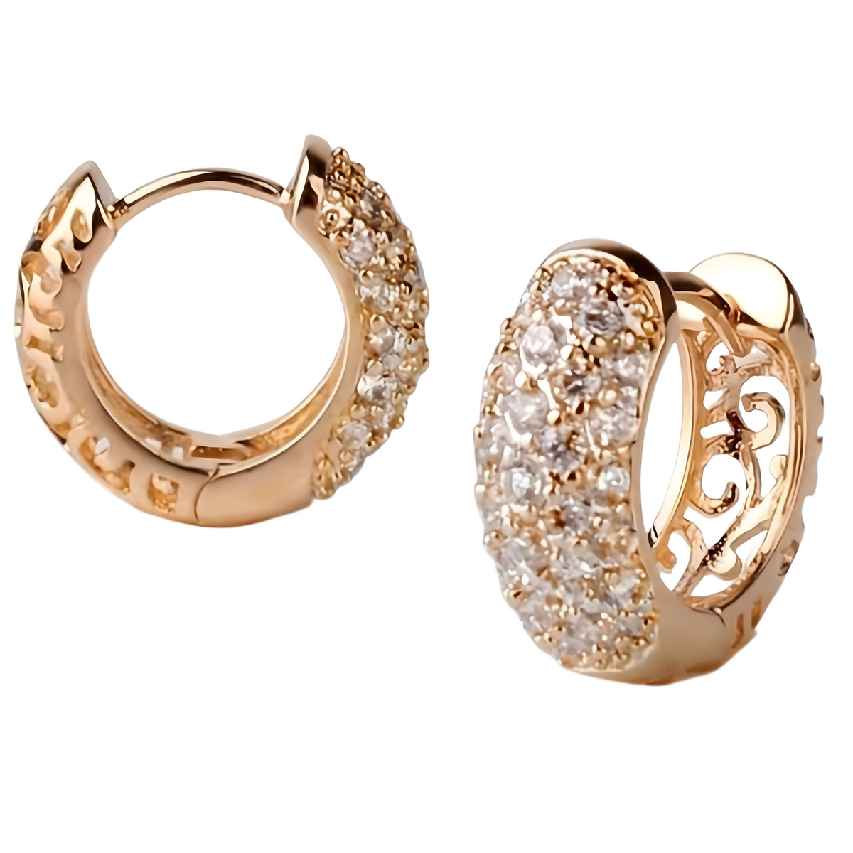 Luxury Pave Hoop Earrings for Women – Rose Gold Tone Cubic Zirconia Huggie 650
