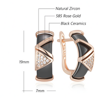 585 Rose Gold Colour Drop Earrings for Women, Copper Metal Black Ceramic 1297