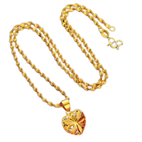 24K Gold Plated Brass Heart Pendant Necklace for Women, Vintage Style, Peach 126