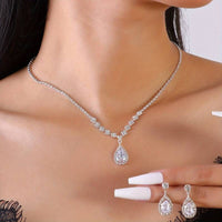 Women Silver Plated Zircon Pendant Necklace&Earring Fine Jewelry Set Wedding 59