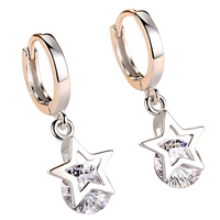 Unified Jewellery 925 Sterling Silver Star Earing Dangle Hoop Cubic Zirconia 478