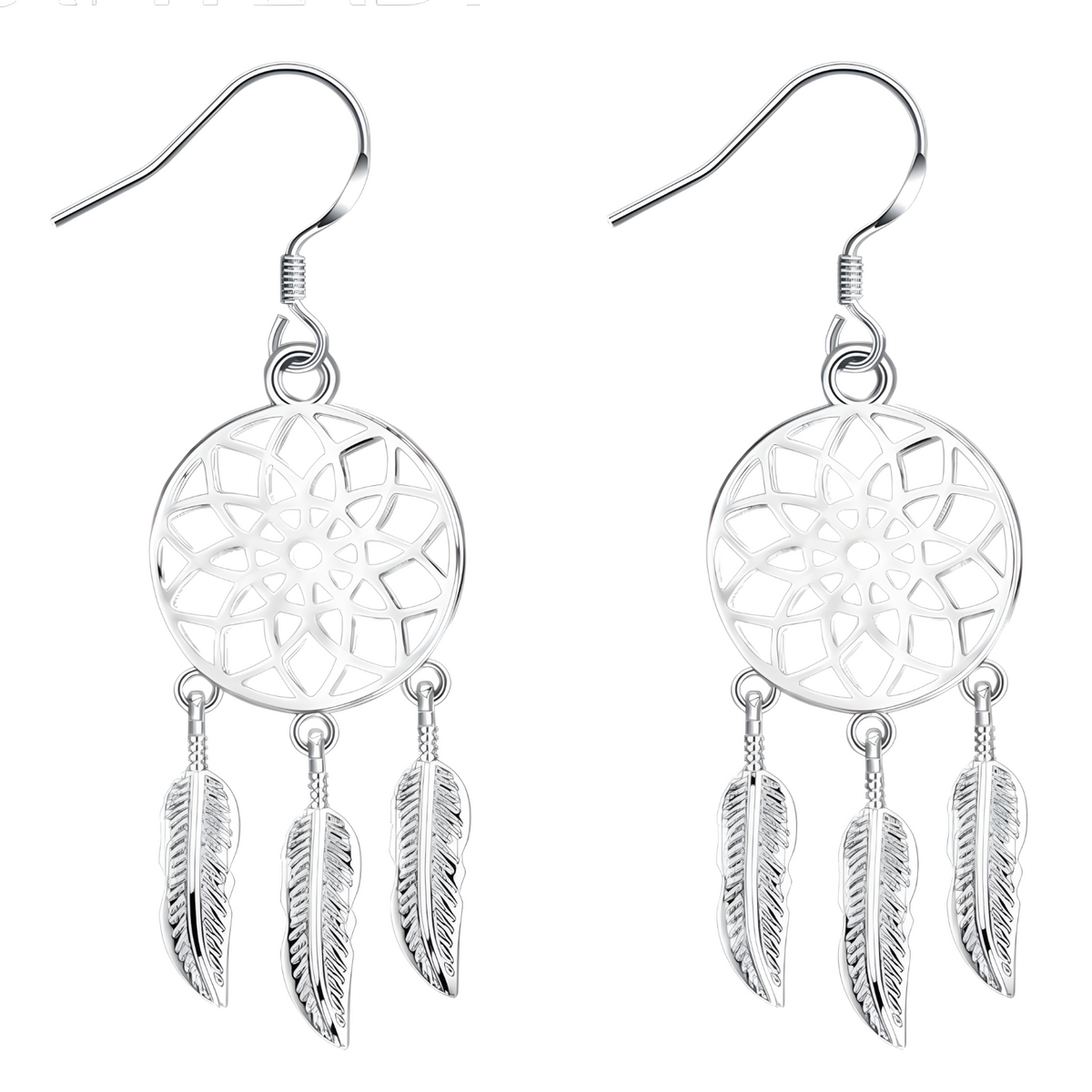 Silver Plated Alloy Dreamcatcher Drop Earrings for Women Feather Charm HooK 1414