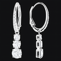 Luxury Round-Cut Triple Drop Dangle Earrings For Women - Rhodium-Plated 1454