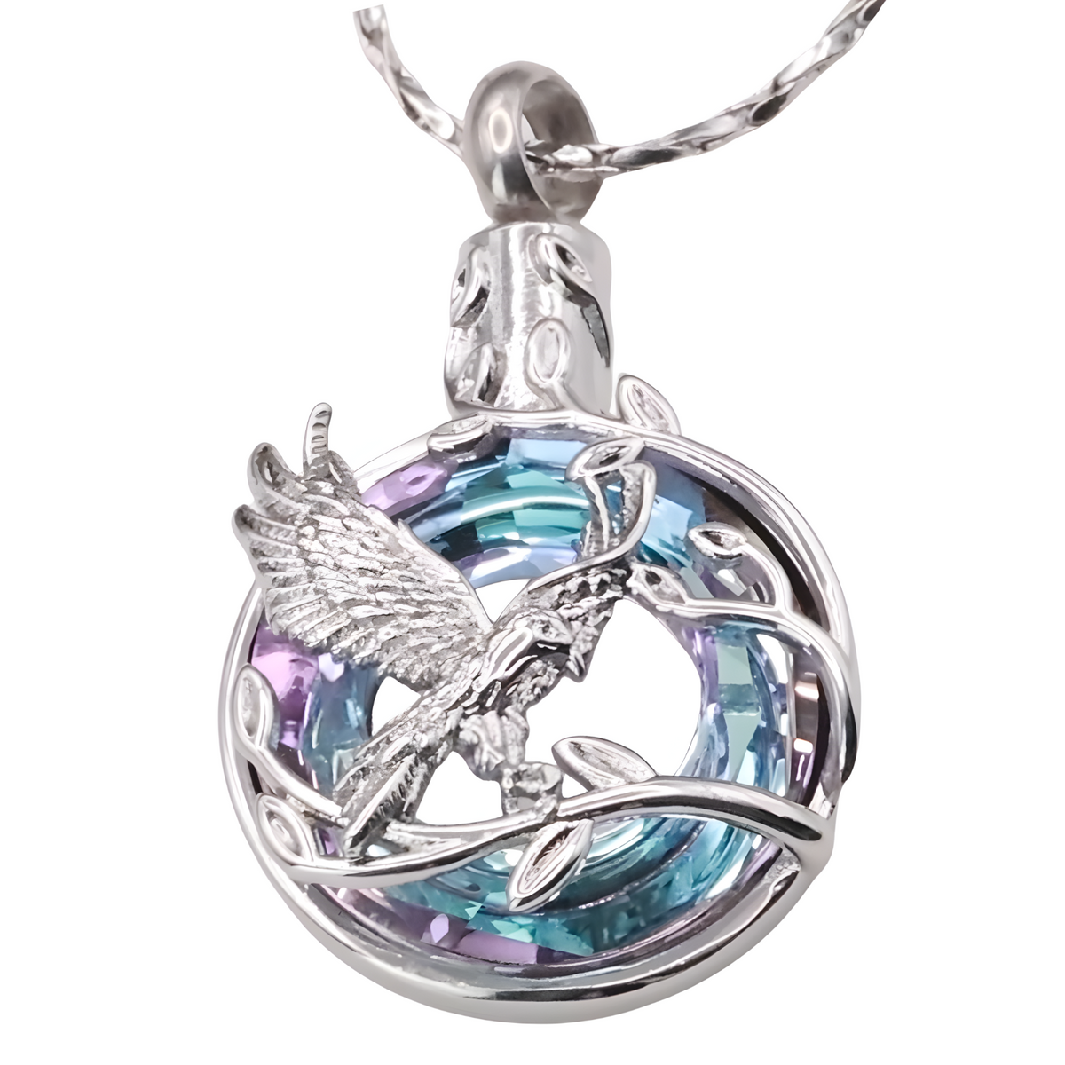 Silver Phoenix Bird Urn Necklace for Ashes Cremation Memorial Pendant Alloy B203