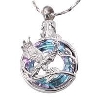 Silver Phoenix Bird Urn Necklace for Ashes Cremation Memorial Pendant Alloy B203