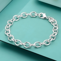 925 Sterling Chunky Chain Bracelet For Women Rolo Link Statement Bracelet 1760