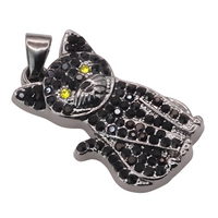 Black Crystal Cat Pendant Necklace, Multi-Tone Gold Plated Charm Pendant B249