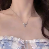 Angel Wings Pendant Necklace for Women, Copper Alloy Silver Colour Necklace 1292