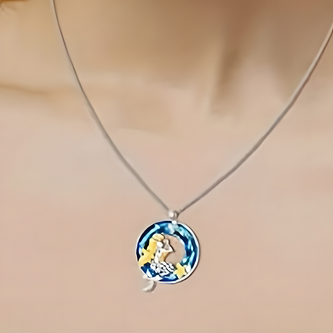 Enchanting Mermaid Blue Crystal Sterling Silver Necklace Perfect Ocean Lover B74