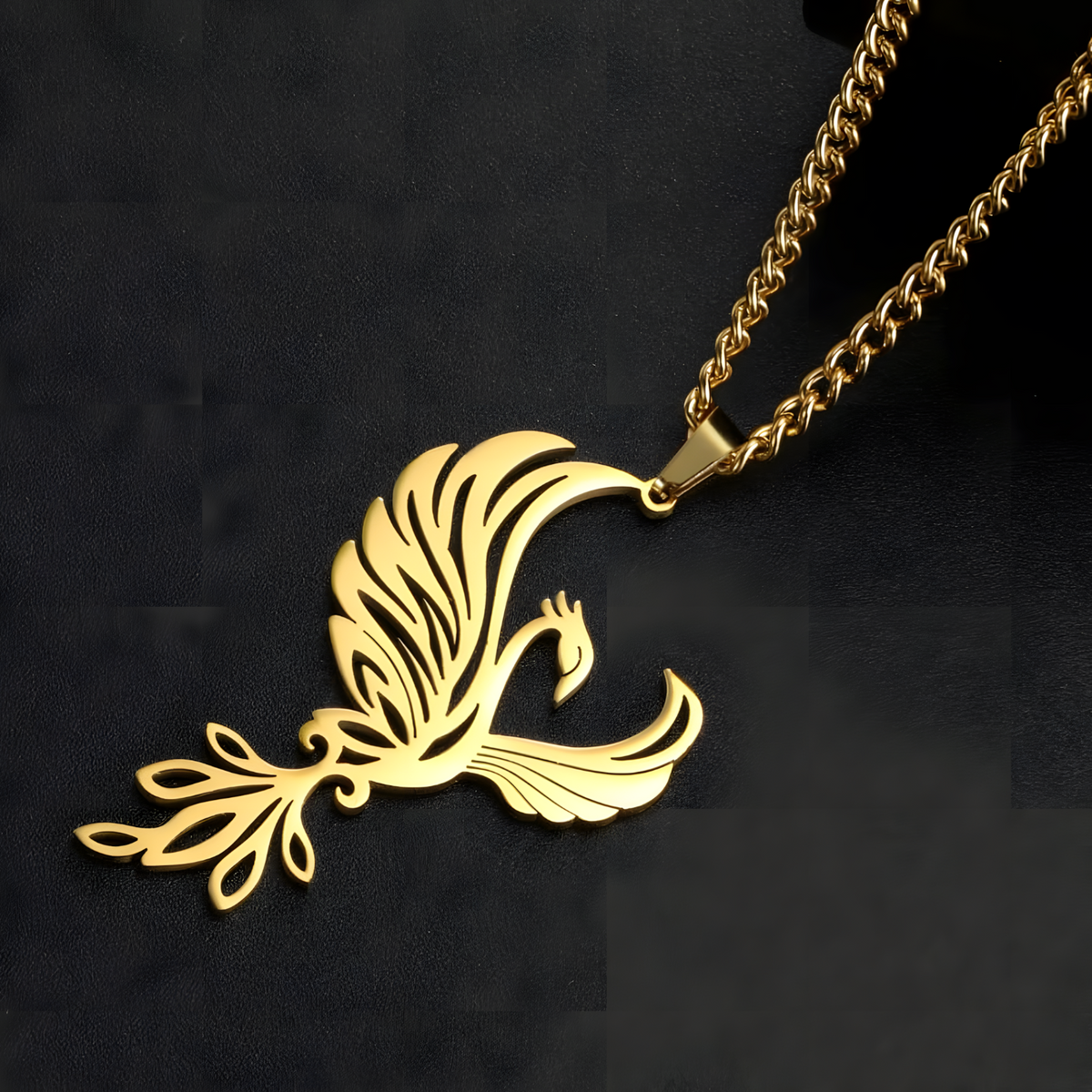 Gold Plated Phoenix Necklace for Women – Zinc Alloy Animal Pendant 44×27mm 1192