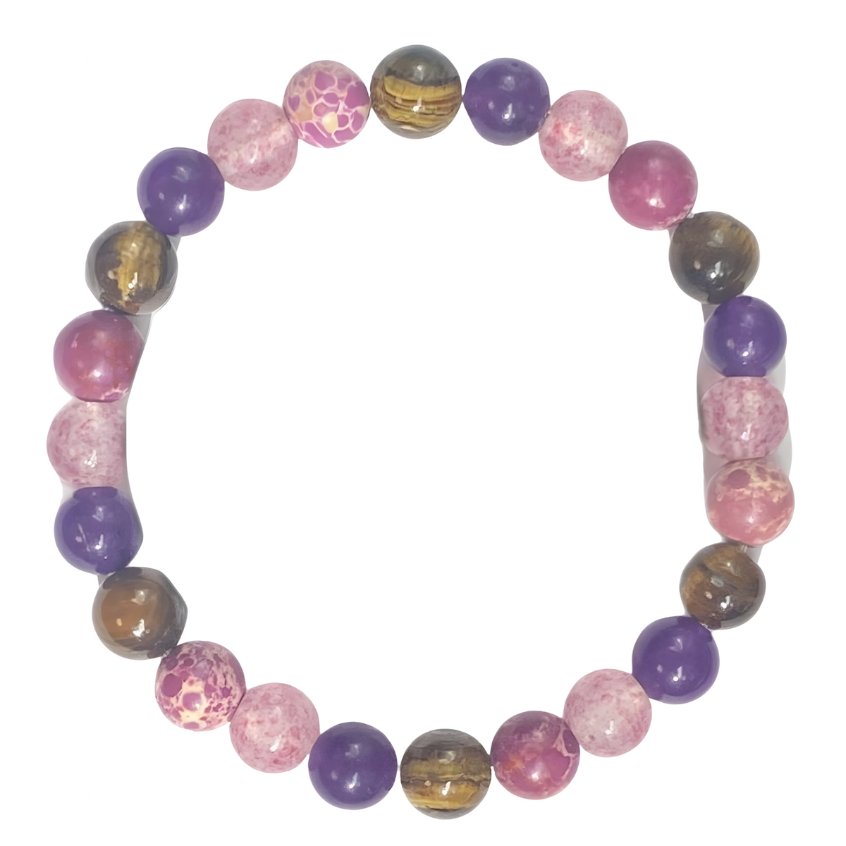 Anxiety Beaded Bracelet Tiger Eye & Rose Quartz, Stress Reduction Calming 1403