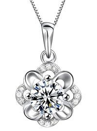 Fashion Party Flowers Rhinestone CZ Pendants Neckalce 925 Sterling Silver 276