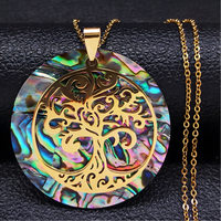 Unified Jewellery Abalone Tree of Life Gold Tone Necklace Natural Iridescent B65