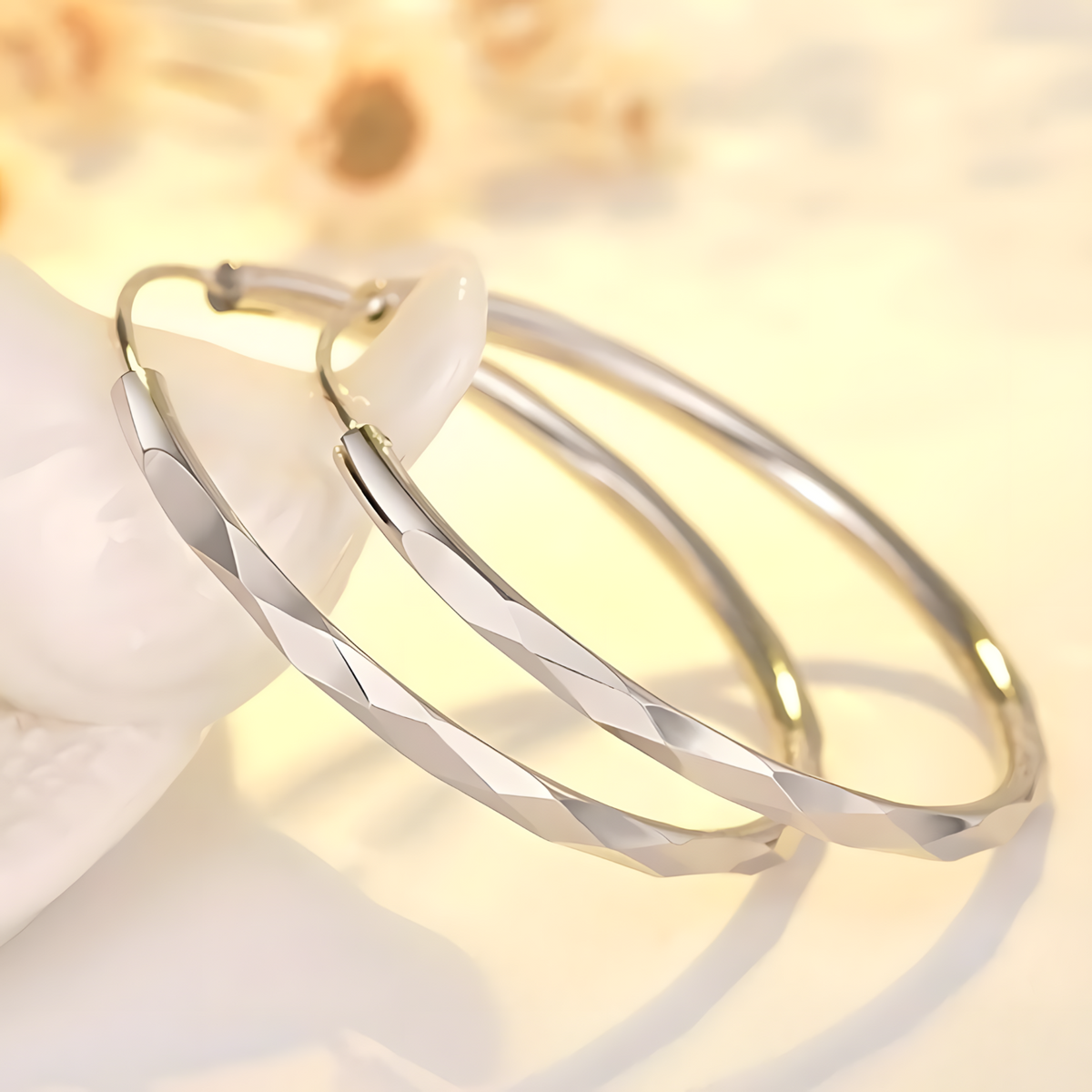 Diamond-Cut Hoop Earrings for Women – Copper Alloy with 925 Silver Plating 868