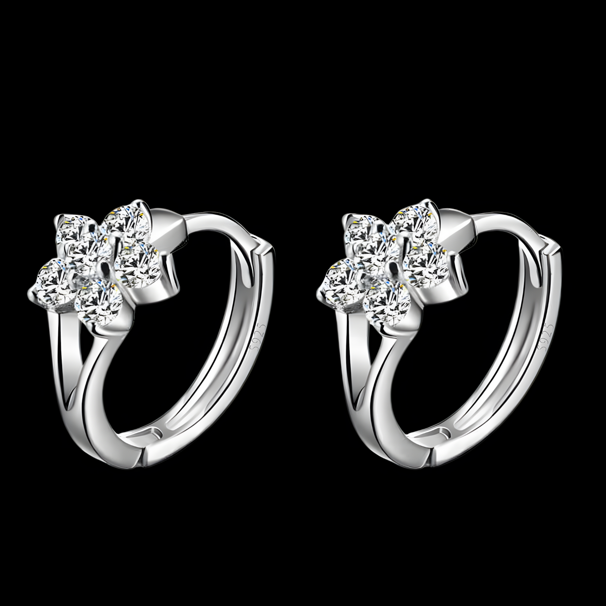 925 Silver-Plated Flower Zircon Hoop Earrings for Women Dainty Floral Huggie 935