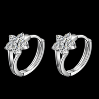 925 Silver-Plated Flower Zircon Hoop Earrings for Women Dainty Floral Huggie 935