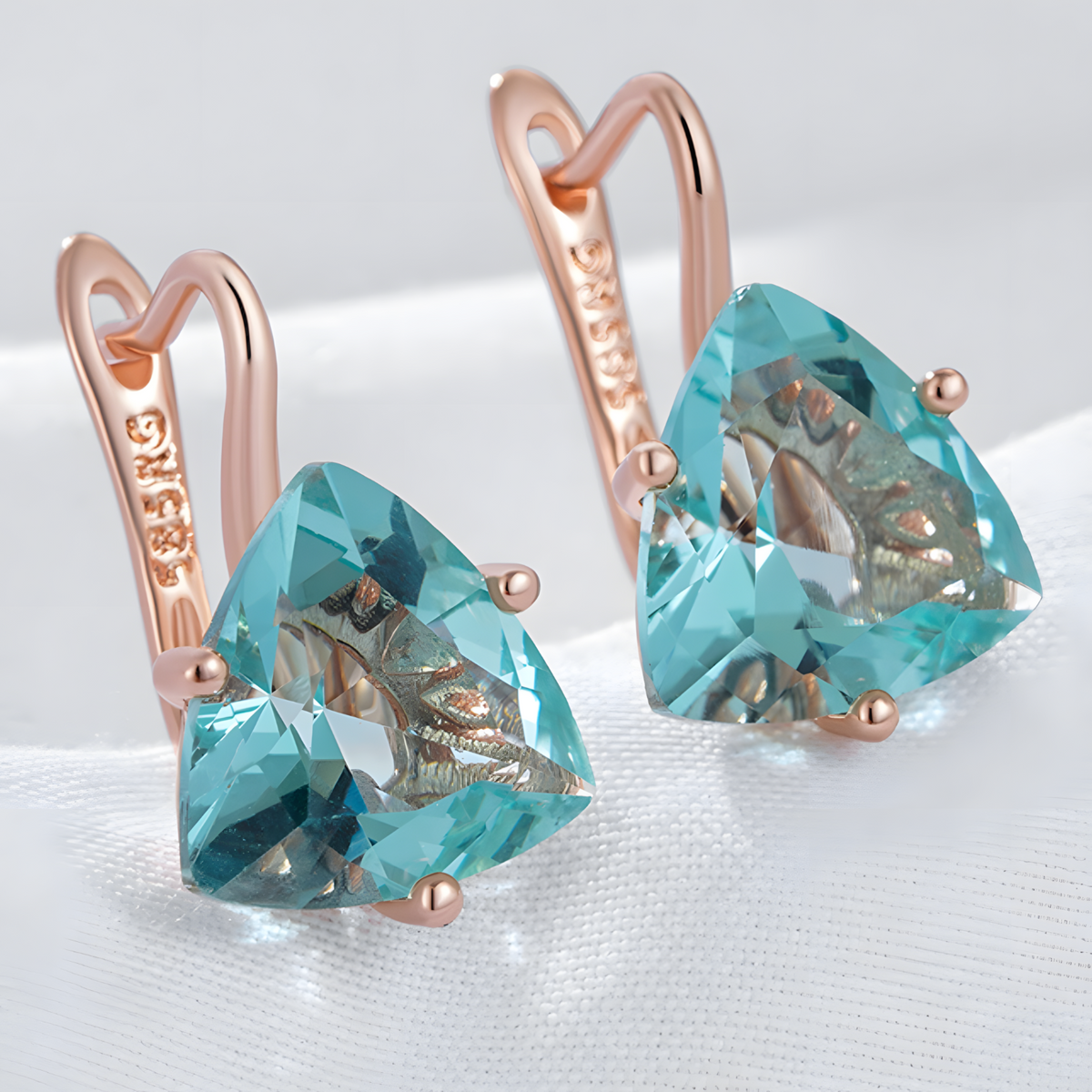 Green Natural Zircon Drop Earrings for Women, Copper Alloy 585 Rose Gold 1284