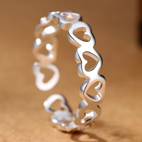 Heart Pattern Adjustable Ring For Women Silver Colour Open Cuff Love Band 1778